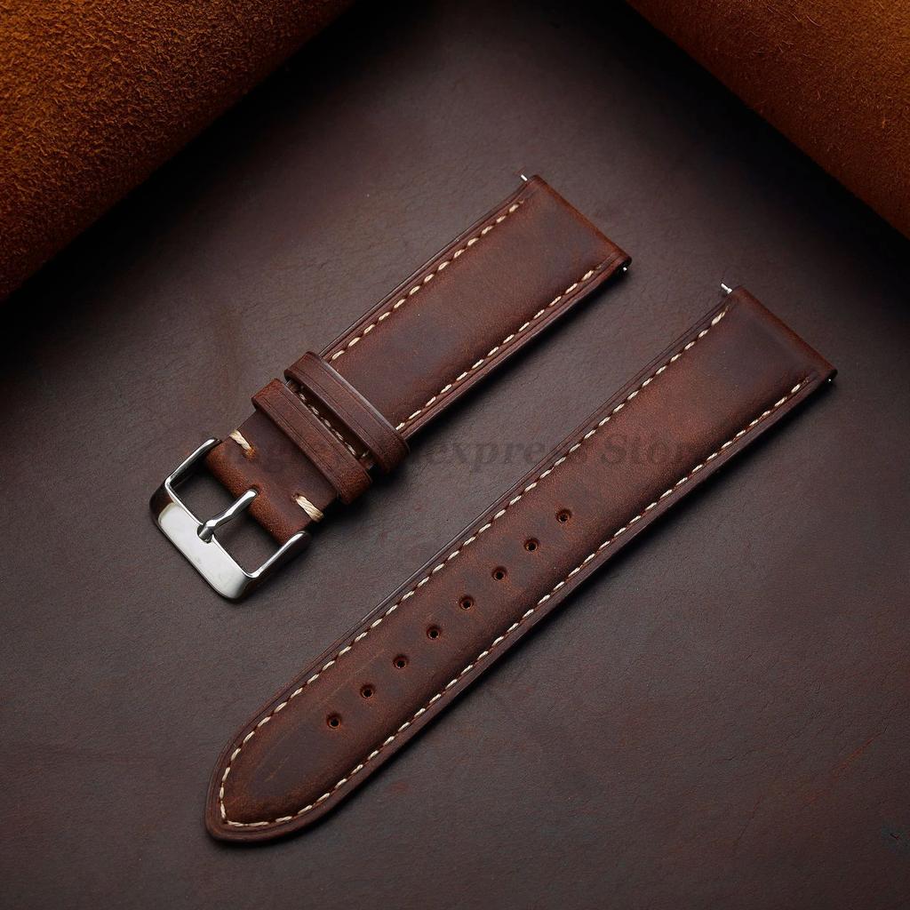 Leather Watch Strap 14mm 16mm 18mm 20mm 22mm 24mm for Samsung Galaxy Watch7/6/5/4 Vintage Brown Quick Release Universal Bracelet