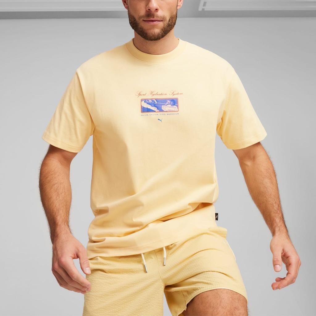 Puma Повседневная футболка с принтом персонажа, с круглым вырезом и короткими рукавами, мужская, топы, желтая 624051-66