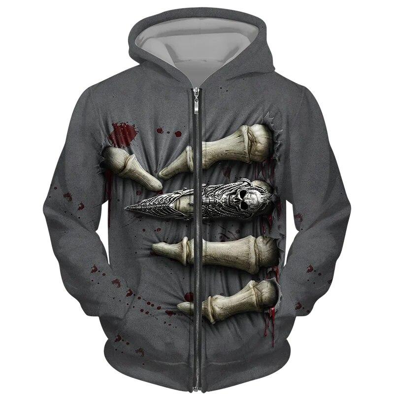 Fashion 3D All Over Printed Black Hoodie/Jacket Unisex Gothic Zipper Sweatshirt Personality Men's Pullover Street Wear