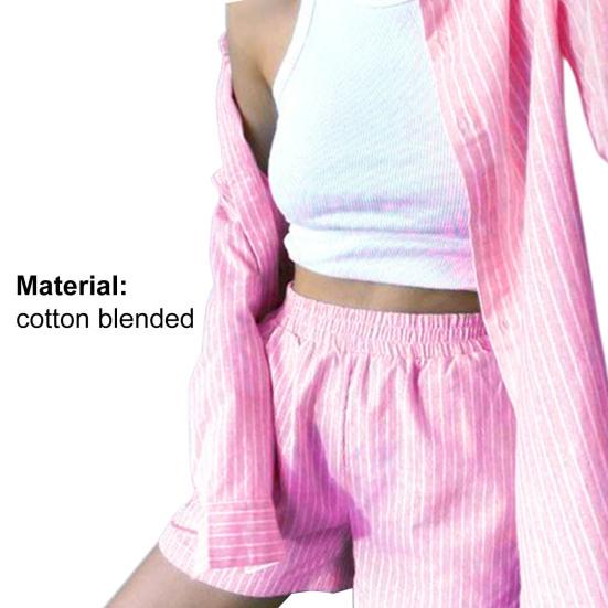 Женский наряд, вертикальные полосы, высокая талия, двухсекционная рубашка с длинными рукавами и лацканами, карманы, шорты для вечеринки