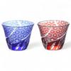 Mizukage Kiriko Pair of Glasses for Cold Ranbori Komon Blue Bishou J-kitchens Tea, 76xH60mm, 100cc, (Small Pattern), & Red, (Current Model)
