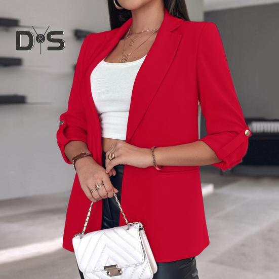 Women Suit Coat Autumn Winter Long Sleeved Cardigan Coat Casual Lapel Solid Color Suit for Business Daily Wear