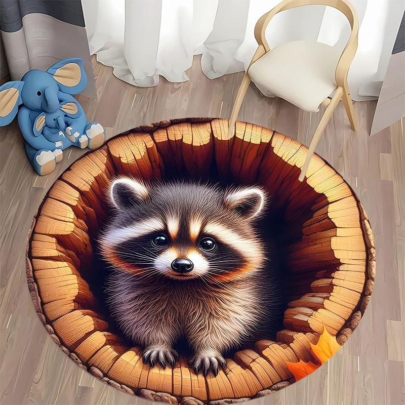 "Cozy Raccoon Print Round Carpet for Kids' Rooms" round carpet for home sofa bedroom, gift