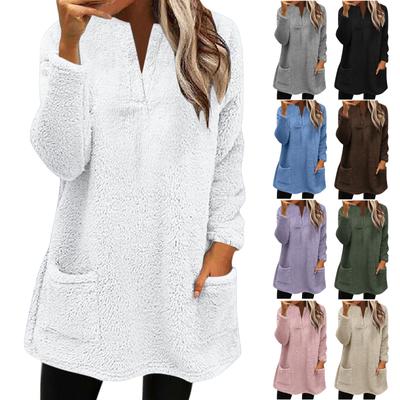 Женская модная повседневная теплая футболка с длинным рукавом и V-образным вырезом с длинными рукавами