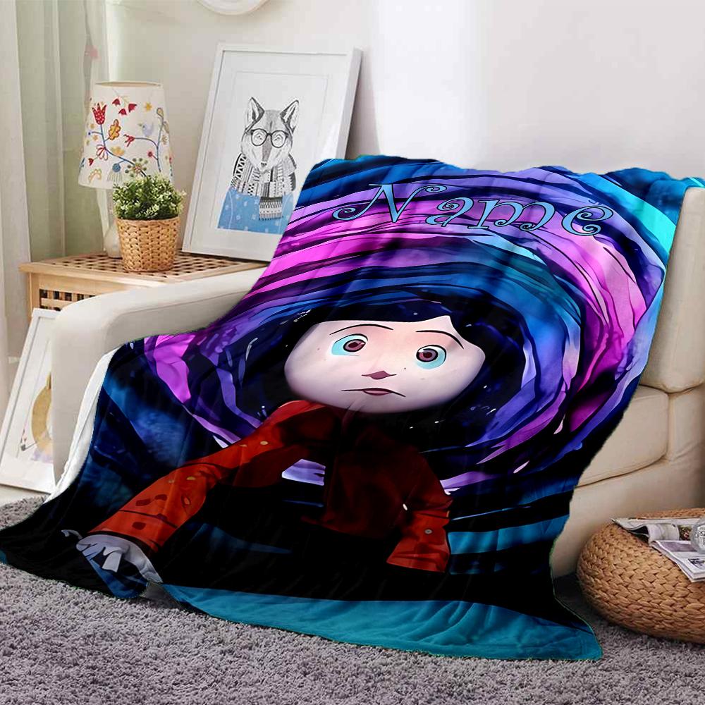 Custom Name Coraline Theme Printed Blanket - Perfect for Couch, Bed, Travel & Outdoor Use | Machine Washable, Cozy & Durable.