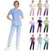 Women's Short Sleeve V Neck Gradation Chest Pocket Work Top Elastic Waist Pants Two Piece Work Set,3 Pockets,Scrubs Tops For Women