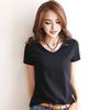 Women Summer T-shirt V-neck Short Sleeve Slim Fit T-shirt Solid Color Pullover Tops Stretchy