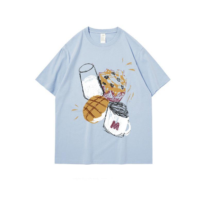 100% Чистый Хлопок Серый Женская Европейская Летняя Футболка с Коротким Рукавом - Трендовый Американский Нишевый Дизайн