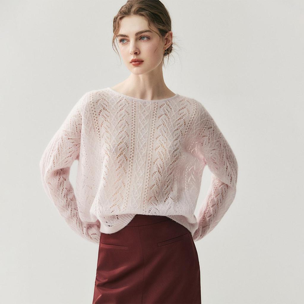 Loose Velvet Cashmere Sweater: 2025 Autumn/Winter Round Neck Hollow Knit Women's Cardigan