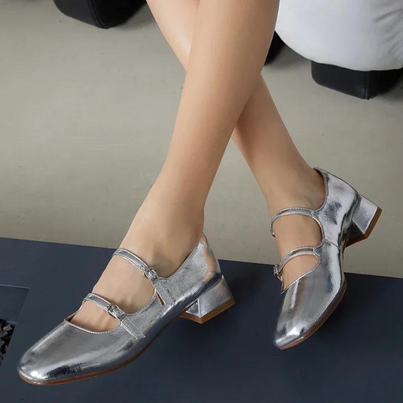 Женская обувь Ретро балетки на толстом каблуке для женщин Туфли Мэри Джейн на среднем каблуке Туфли Zapatos De Mujer