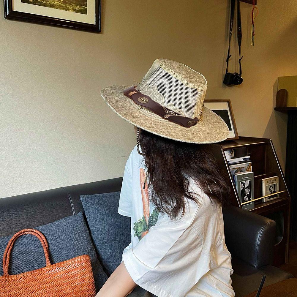 Wide Brim Western Cowboy Hats Mesh Sun Protection Fisherman Cap Cool Sunscreen Bucket Hat  Summer
