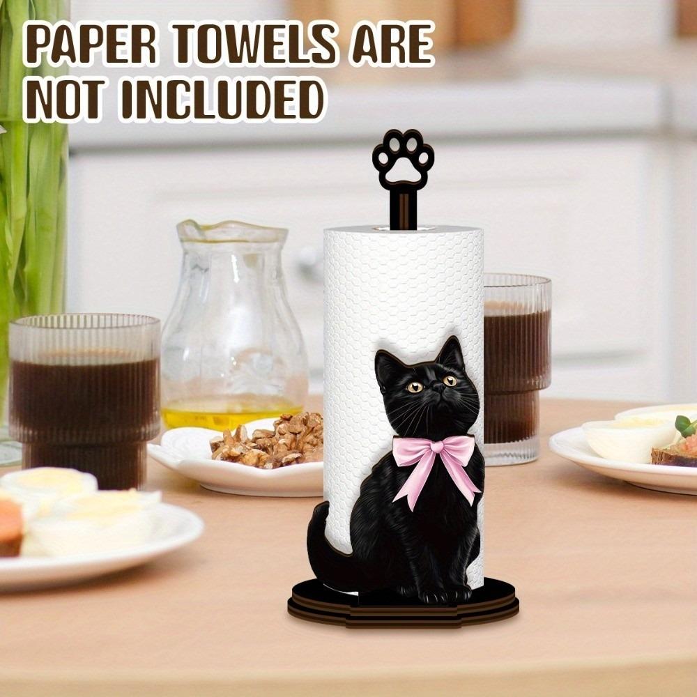 Wooden Base Bow Kitty Kitchen Towel Rack Desktop Decoration Roll Paper Standing Rack Bathroom
