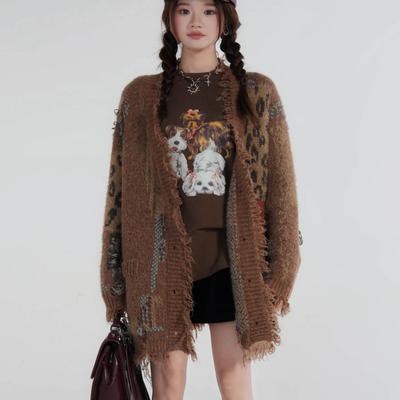 Осень 2025 Женские свитера больших размеров Кардиган Пуловер Женское пальто Вязаный Полосатый Красный Базовые футболки Пуговицы Свитер