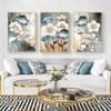 Golden Blue Flowers Nordic Poster Modern Abstract Wall Art Print Canvas Painting Wall Pictures for Living Room Home Decoration