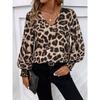 Women's V-Neck Leopard Print Loose Long Sleeve Casual Top