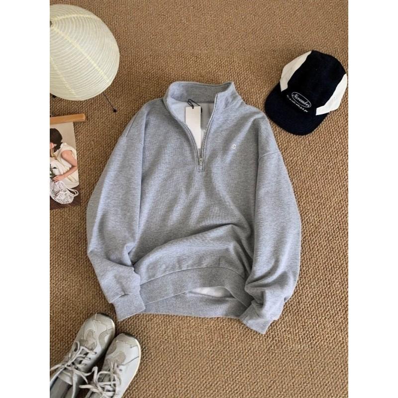 AL Kim Jisoo Quarter Zip Sweatshirt Loose Fit Casual Long Sleeve Top Couples