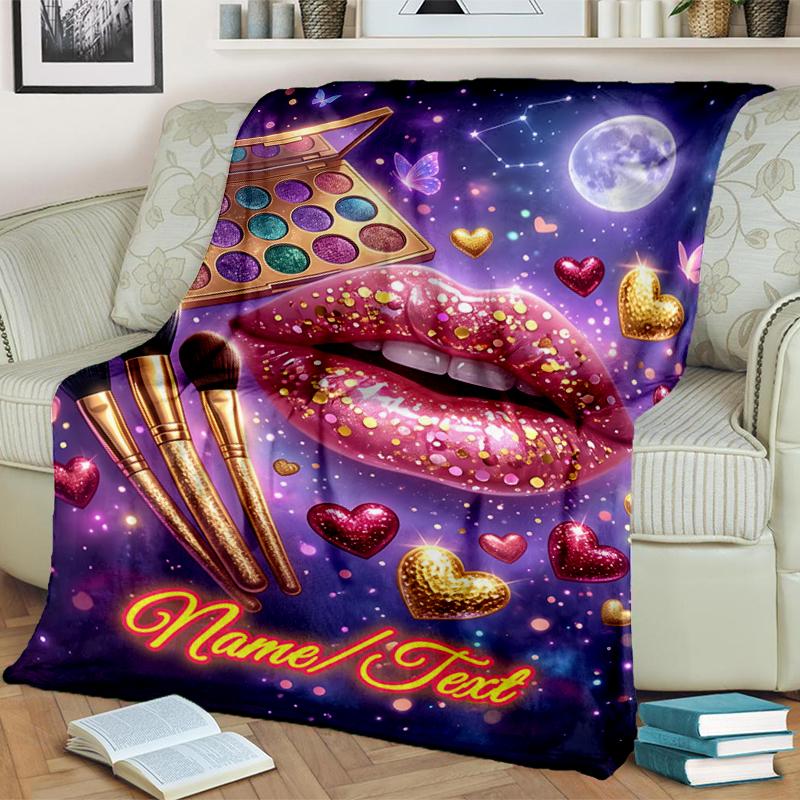 1PC Custom Name Cosmetic Glitter Fantasy outdooor Flannel blankets Throw Blanket All-Season Throw Gift Bedspread for Couch, Bed, Camping Holiday Birth
