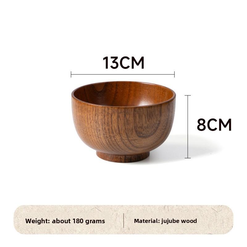 Natural Log Anti-scalding Instant Noodle Bowl Round Sour Jujube Wooden Bowl Household Chinese Children's Rice Bowl Soup Noodle Bowl