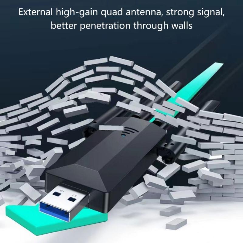 1300Mbps Fast Speed USB WiFi Adapter 4 Antennas Design Supports 2.4G/5G Double Band Networking Connection