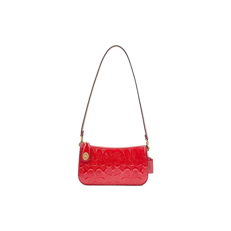 Coach Penn 21 Solid Color Embossed Letter Hardware Zipper Closure Leather Underarm Handheld Shoulder Bag Small Women bags Red CM552-B4RD