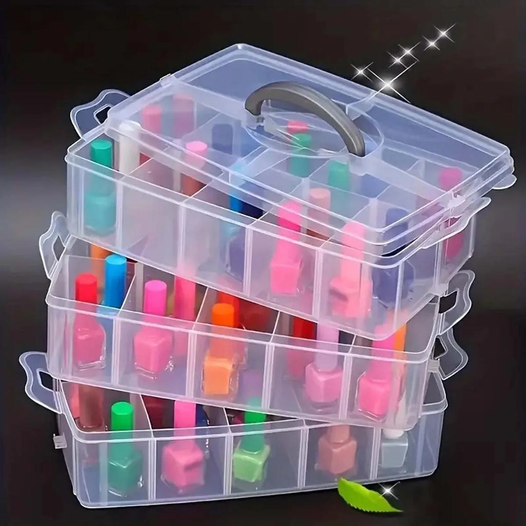 3-Tier Stackable Storage Organizer Box with 18 Adjustable Compartments, Snap-Lock Transparent Plastic Container for Toys, Jewelr