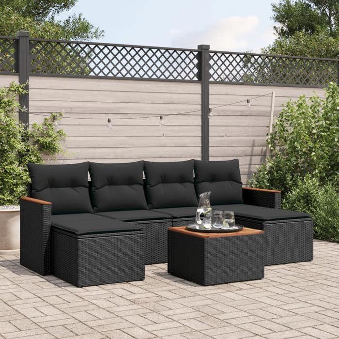 VidaXL Garden Lounge Set with Cushions 7 Pcs, Patio Sofas, Patio Furniture Set, Outdoor Furniture, Black 3258625