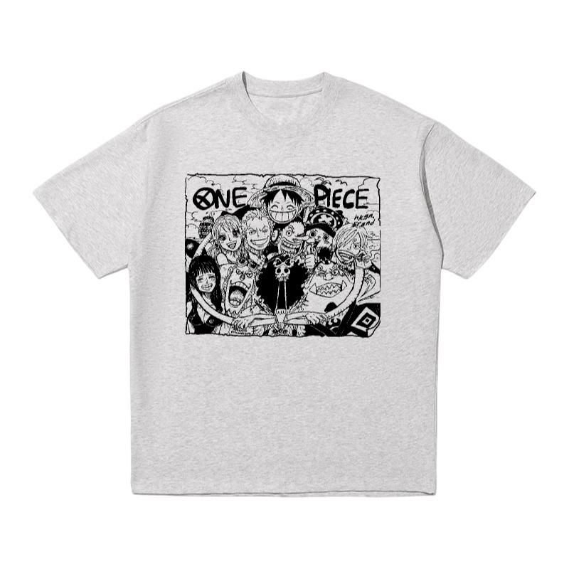 One Piece Команда Соломенной Шляпы Манга Эскиз Ретро Футболка Мужская Женская Винтажная Хлопковая Аниме Футболка Повседневная Свободная С Круглым Вырезом