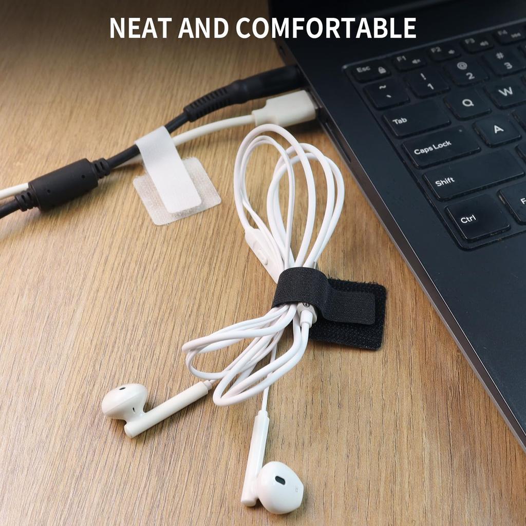 60/20PCS Hook and Loop Cable Ties, Adhesive Cable Clips, Cord Organizer Management Nylon Cable Ties Reusable Loop Hoop Tape