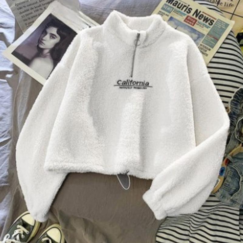 Короткий свитер с воротником-полувысоким и утолщенным бархатом из овечьей шерсти, женская корейская студенческая теплая куртка на осень и зиму