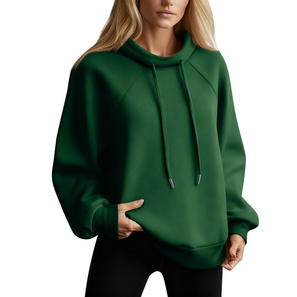 Women's Stand Collar Sweatshirt Oversized Turtleneck Drawstring Pullover Long Sleeve Top