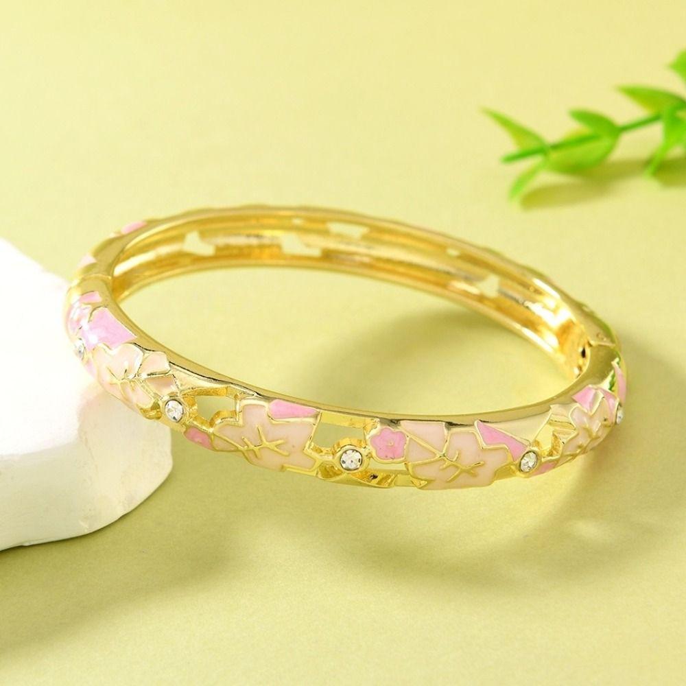 Traditional Vintage Cloisonne Bangle Big Floral Leaf Women's Hand Bracelet  Gifts for Women Girl
