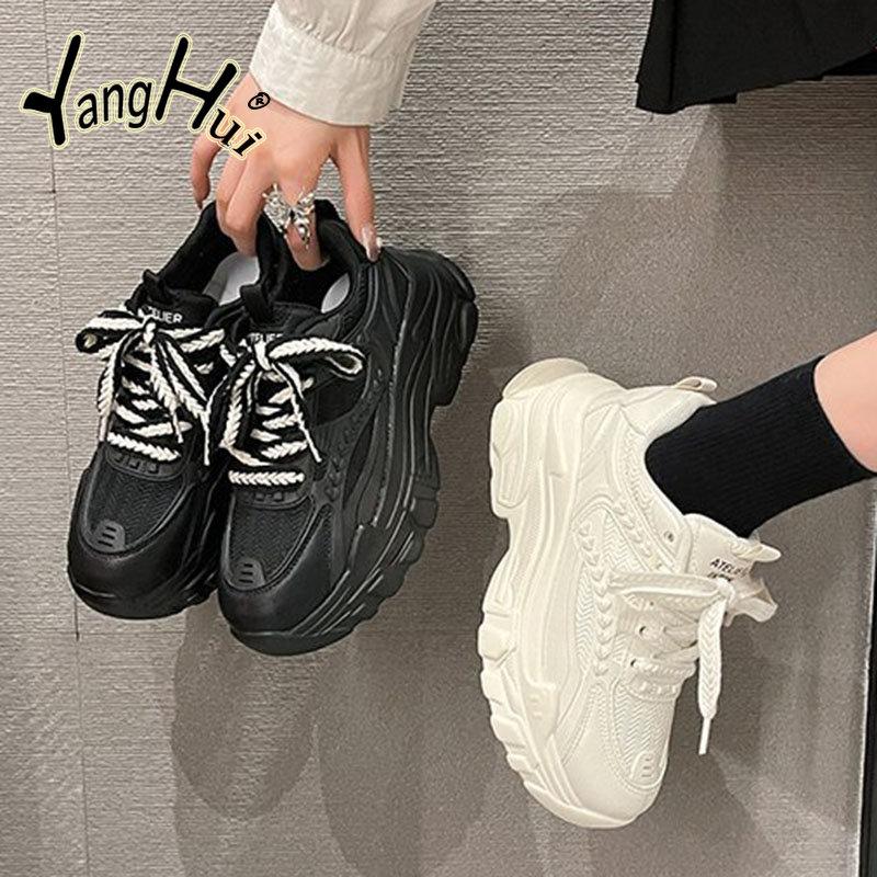 2024 Весна и Осень Новые Дышащие Сетчатые Спортивные Повседневные Кроссовки Ins Толстая Подошва Маффин и Кроссовки для бега для Студентов Женщин