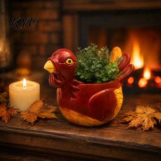 Hand Painted Rustic Home Decor Hand-painted Resin Turkey Ornament for Thanksgiving, Autumn Harvest Desktop Storage Ornaments Thanksgiving Organizer,