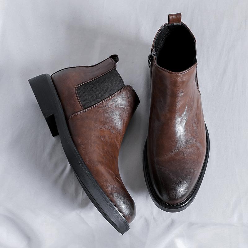 Мода Новое поступление Повседневные кожаные ботинки челси Горячая распродажа Мужские ботинки с высоким голенищем Нескользящие мужские слипоны Ботинки до щиколотки в британском стиле Ботинки