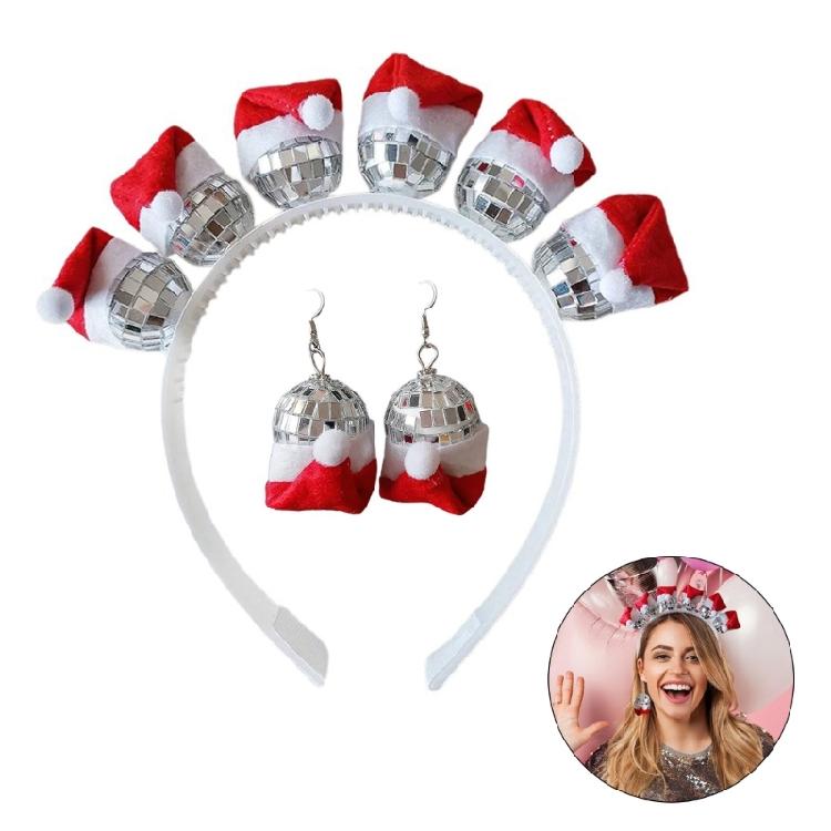 Silver Disco Hat Headband And Earrings Set Reflective Party Decoration For Women's 70s 80s Party Outfit Enhancements