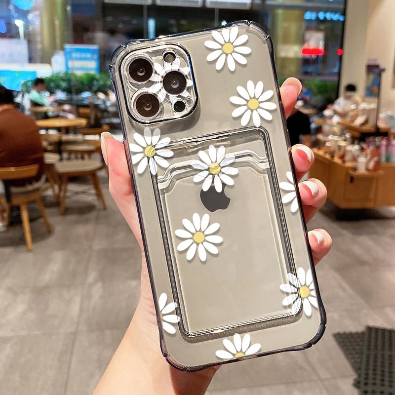 Flower Phone Case For iPhone 16 Pro Max Case iPhone 13 11 12 14 15 Pro Max XR XS X 8 7 Plus SE Card Slot Bag Holder Soft Cover