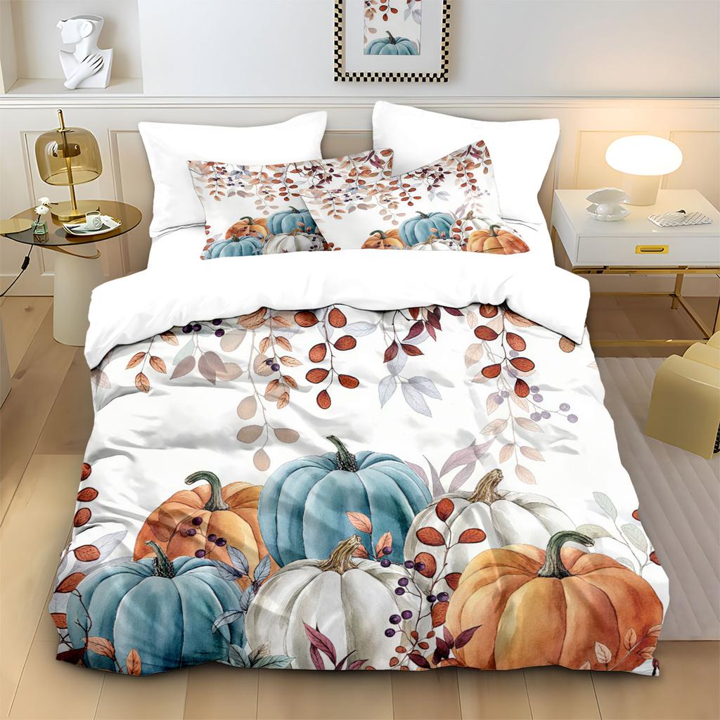 3pcs Autumn Harvest Festival Pumpkin Print Coreless Bedding Set Multi Size Bedrooms Dormitory Soft Comfortable Machine Washable