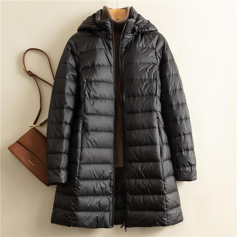 2025 Autumn and Winter New Removable Hat Light Thin Down Jacket Women's Medium and Long Slim Large Size Jacket Tide