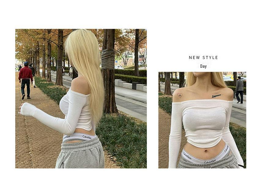 Корейская стильная приталенная женская футболка с открытыми плечами и длинными рукавами Dongdaemun