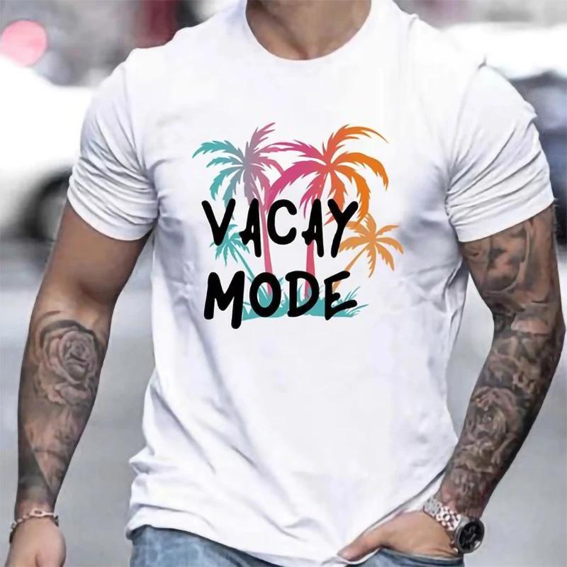 Funny Palm Tree Print T-shirts for Men Tshirts Graphic Clothing Spring Holiday Short Sleeve Loose Oversized Tops Boys Tees