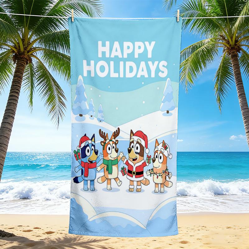 1Pc Happy Holiday Friends Beach Towel, Quick Dry, Multi-Use for Beach Pool Gym Yoga Home Travel, Christmas, Halloween, Xmas Gift S83