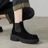 Мода НОВЫЕ Осенние Женские Ботинки Обувь из Овчины для Женщин Круглый Носок Массивный Каблук Обувь Слипоны Ботильоны Черная Обувь на Платформе