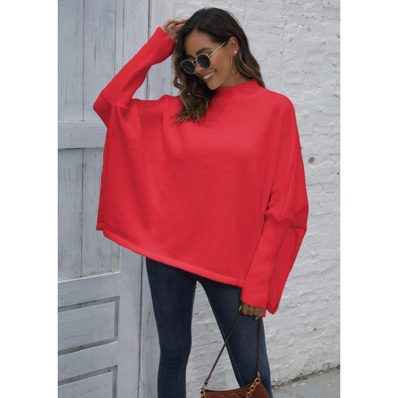 Women's Pullover Autumn and Winter Loose Split Bat Sleeve Half High Neck Sweater