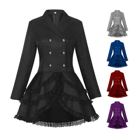 Женский двубортный викторианский стимпанк блейзер пальто готический смокинг фрак куртка с кружевной отделкой Хэллоуин свадебная униформа костюм