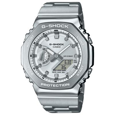 Мужские часы G-Shock с серебристым металлическим безелем и ремешком GM-2110D-7AJF [Официальный отечественный продукт]