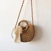 Summer Lace Straw Bag Women Moon Shape Rattan Handle Bag Large Capacity Moon Shape Beach Crossbody Bag