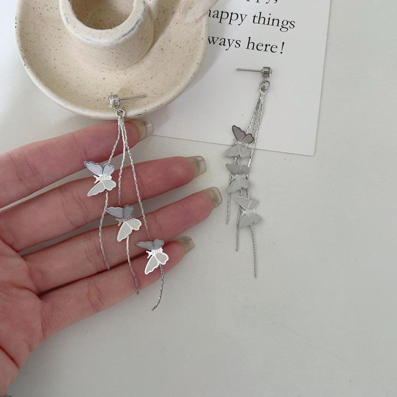 New trendy super fairy fringed butterfly earrings female, temperament long earrings cold wind earrings