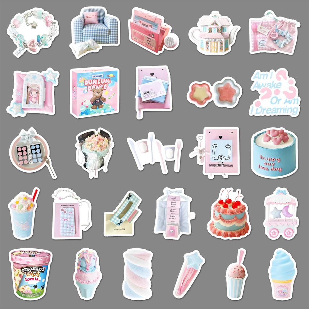 Korean Style Graffiti Stickers: 52 Blue & Pink Sheets for Phone Case & Notebook Décor