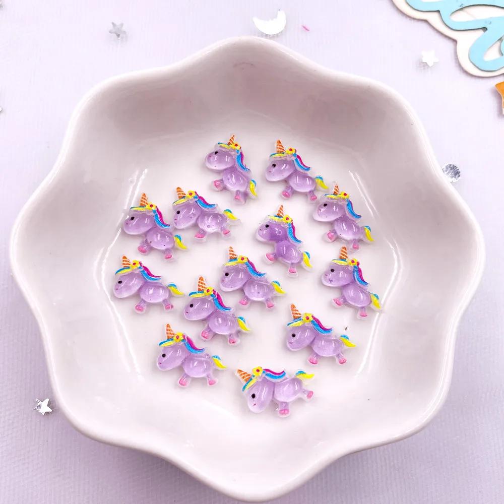 50pcs Resin Colorful 3D Unicorn Figurines Nail Art Flatback Rhinestone Scrapbook DIY Wedding Applique Jewelry Accessories Crafts