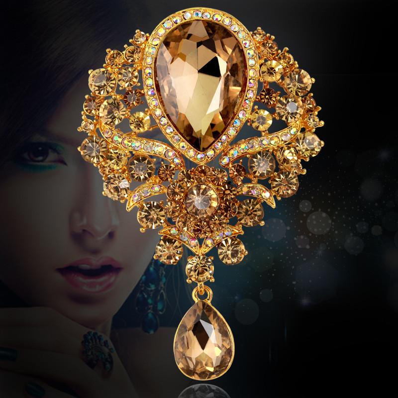 Womens Designer Crown Pin With Glass Pendant And Electrophoretic Finish